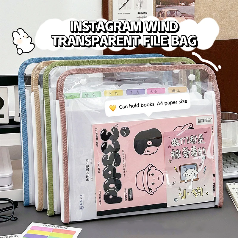 

Simple Portable Transparent File Bag Binding File Bag Fashion Student Test Paper Storage Bag Organ Bag Office School Supplies