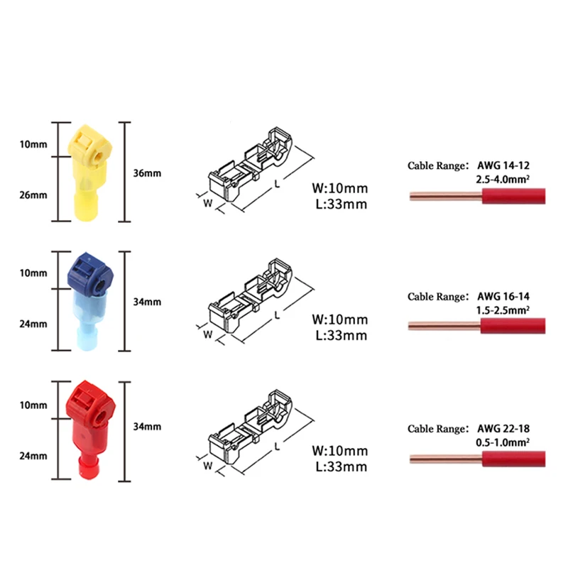 25PCs Quick Electrical Cable Connector 22-10AWG Snap Splice Lock Cable Terminal Crimp Car Wire Connectors Electric Connector Kit