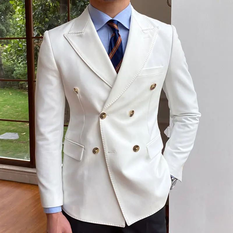 Blazer d'affaires à carreaux bleu marine et blanc pour hommes, veste décontractée à revers Patricia, manteau formel pour Rhde promo, mariage, mode masculine