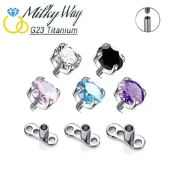 ASTM F136 Titanium Body Piercing 16G Dermal Anchor Top with CZ Stone Base Microdermal Rings Fashion Skin Diver Implants Jewelry