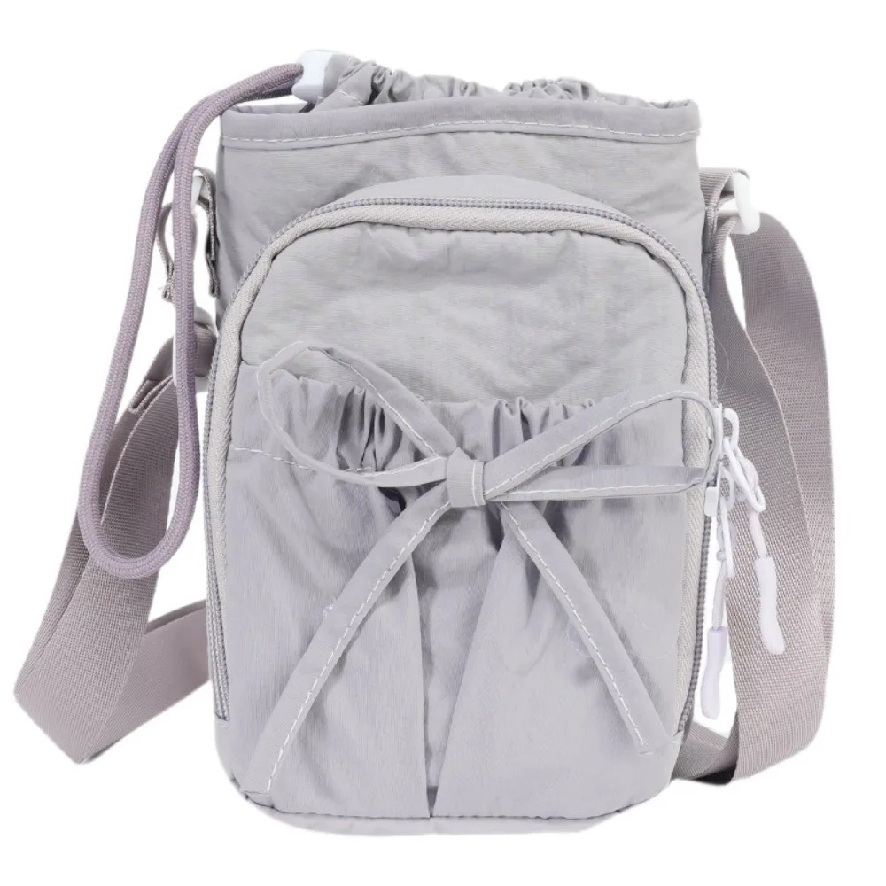 

Cute Bow Water Bottle Bag Drawstring Solid Color Phone Crossbody Bag Nylon Minimalist Water Cup Bag Running