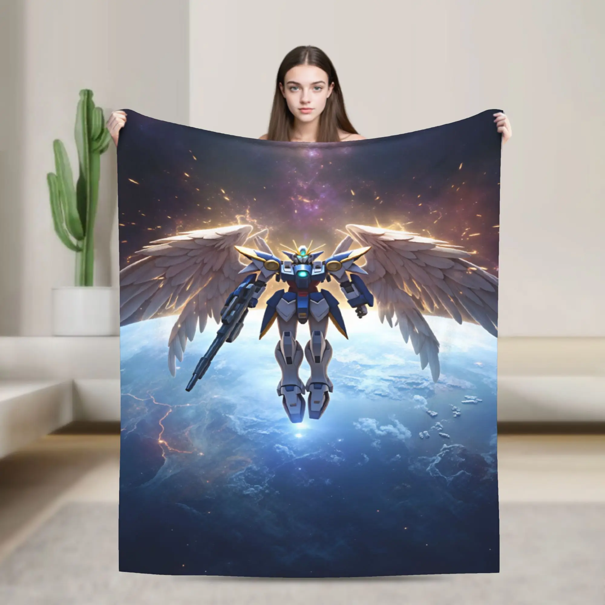 Mobile Suit Gundam Warm Blanket  Travel Plush Throw Blanket Novelty Couch Chair Flannel Bedspread Sofa Bed Cover