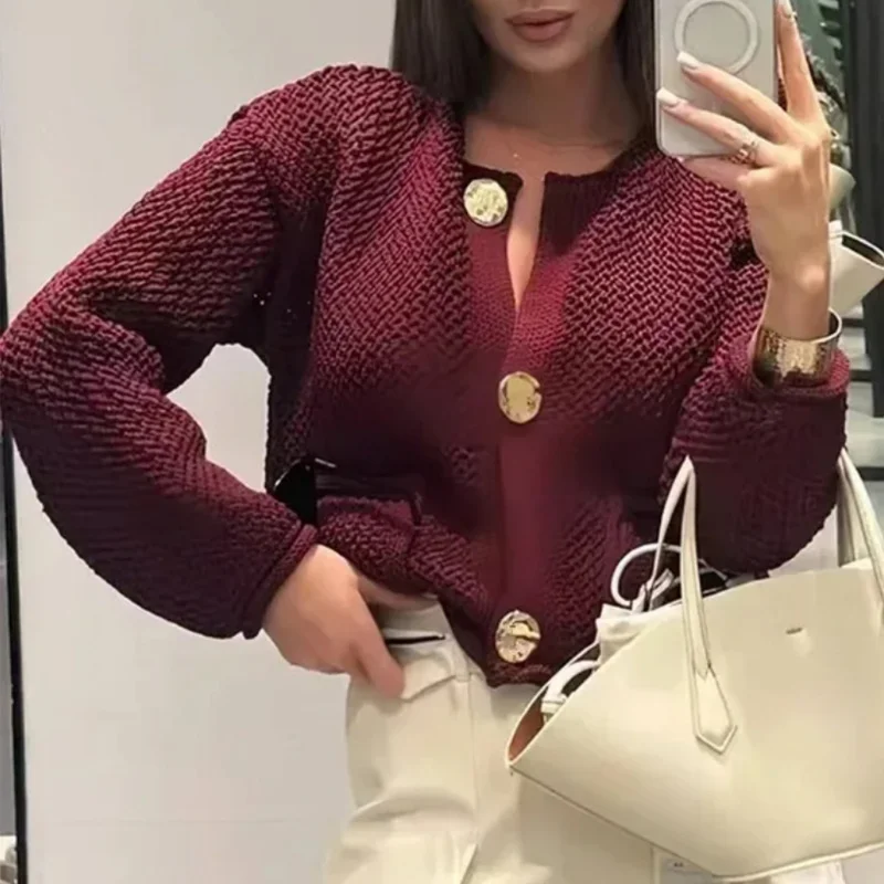 

Cardigan Sweater Jacket for Women2025Autumn New European and American Fashion Casual Solid Color Knit Sweater