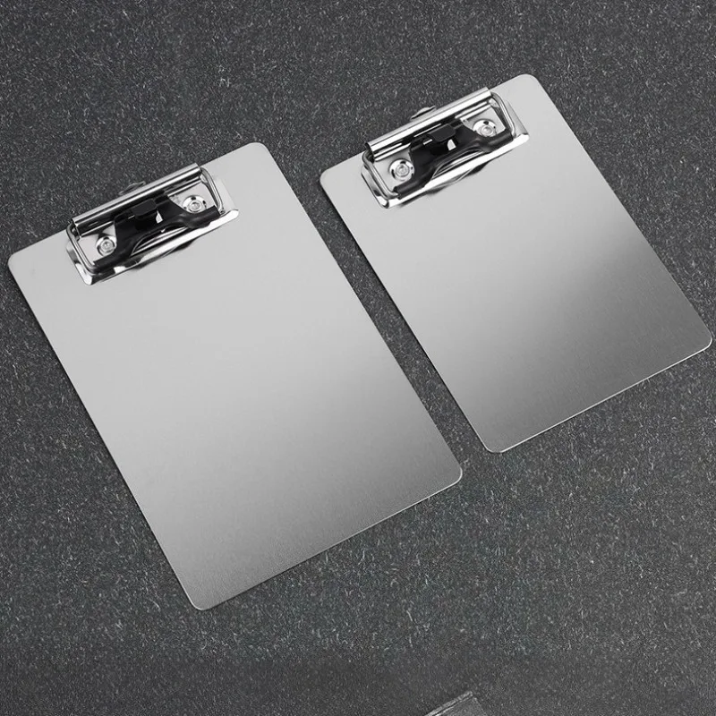 Prancheta de aço inoxidável bloco de escrita pasta papel material de escritório organizador prancheta documento almofada suporte de papel menu clipe