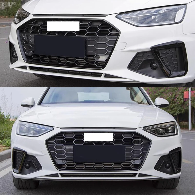FIT FOR Audi A4 2020 2021 2022 2023 Glossy Black ABS carbon front bumper grill forming fog lamp strip cover trim delete Chrome