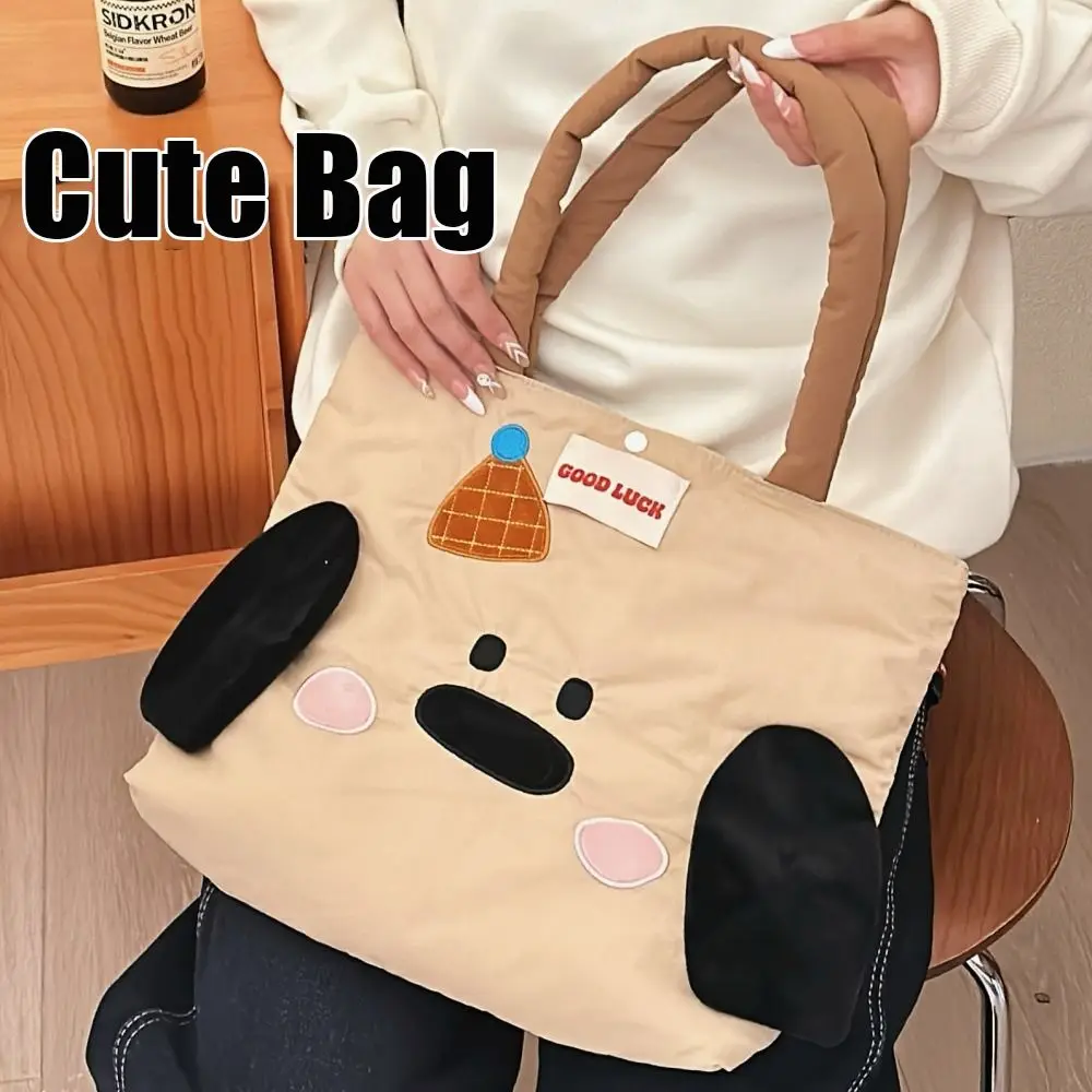 Versatile Embroidered Handbag Portable Large Capacity Tote Bag Cartoon Pattern Shoulder Bag Girls