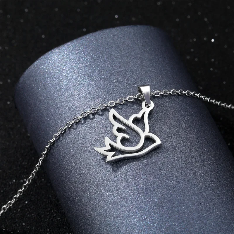 Simple Stainless Steel Silver Color Hollow Peace Dove Necklace for Women Girls Bird Pendant Accessories Gifts