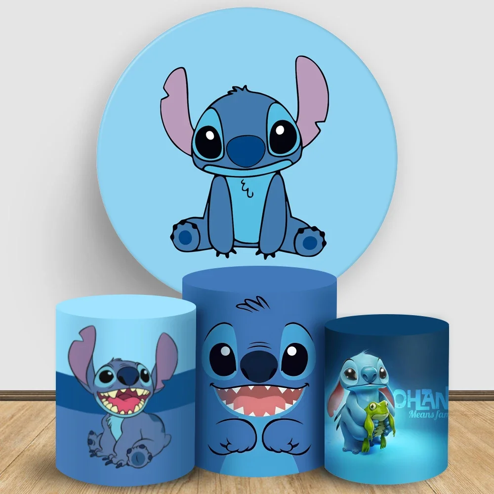 Stitch Round Backdrop Disney blue cartoon Cake Table Cylinder Cover kids Birthday Party Decor for Baby boy shower Photography