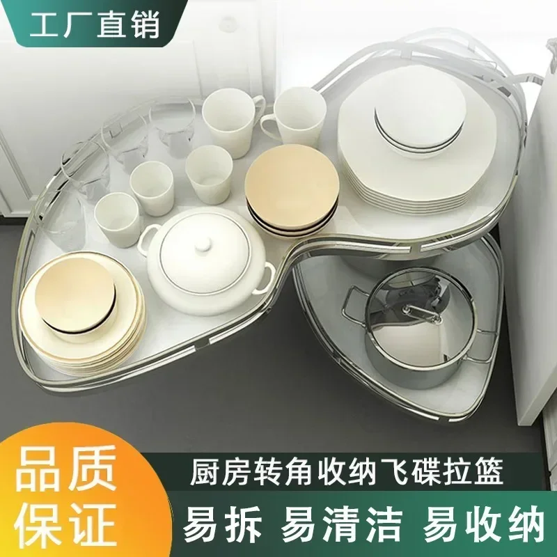 Factory basket UFO peanut basket kitchen cabinets corner pots and bowls double wooden corner basket shelf wholesale.