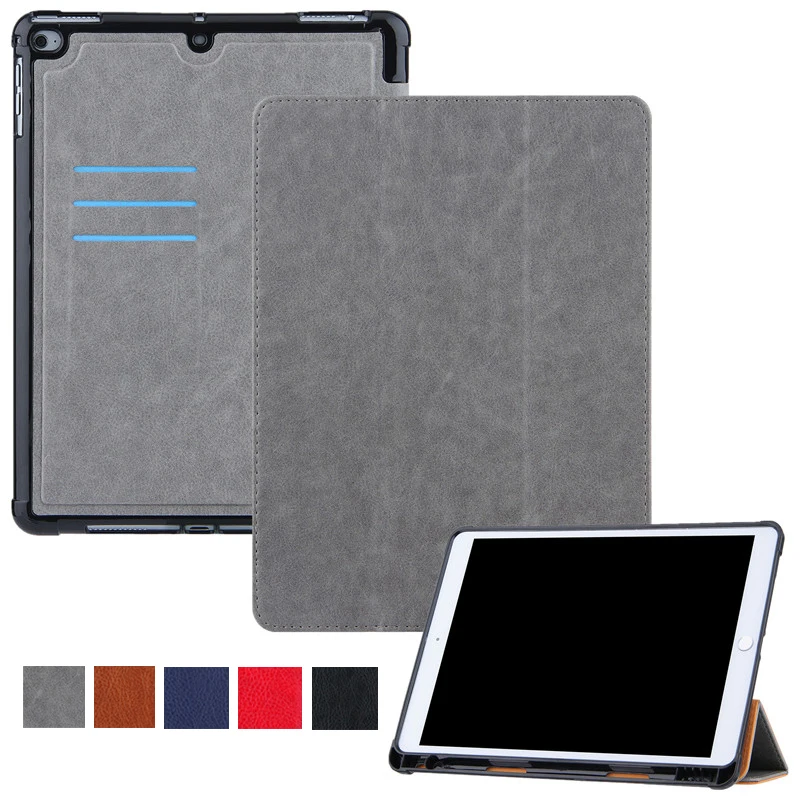 For iPad 10 2 Case With Pencil Holder Tri-Fold Leather Back Cards Holder Smart Cover For iPad 10.2 9.7 iPad 8 7 6 5 Air 3 2 Case