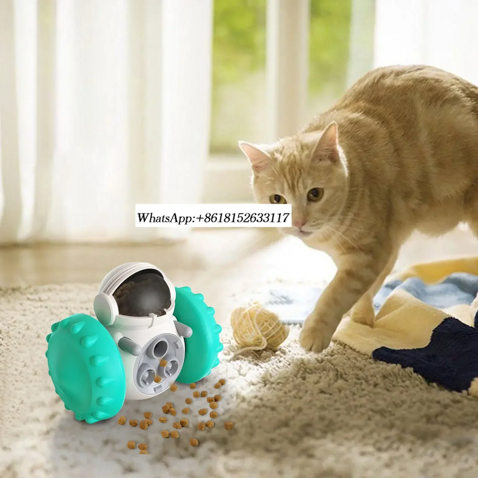 لعبة القط مع 360 °   تصميم دوار، عجلة توزيع الطعام التفاعلية، مادة PEGT وABS المتينة، ممتعة للقطط المتعددة مم