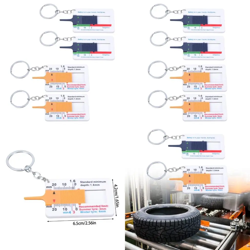  4pcs Easy carry Tire Depth Gauges 0 to 20mm Small Keychains Designs Measuring Tool for Car Motorcycle Truck Maintenance