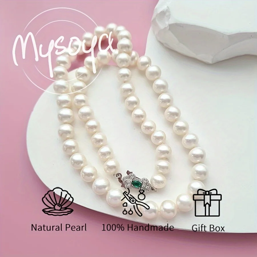 

MYSOYA White Freshwater Pearl Necklace 7-8mm Pearl, with Gift Box, Gift for Him/ Her, Suitable for Daily/ Birthday/ Wedding Gift