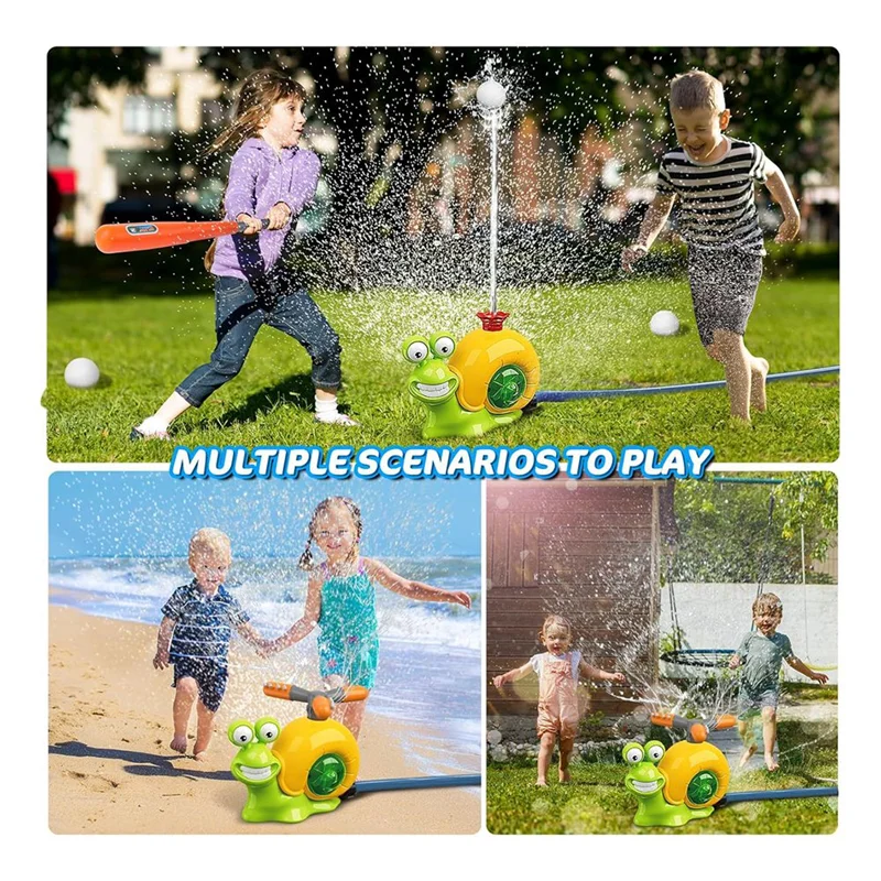 AS96-Water Sprinkler Baseball Kids Outdoor Play , 2 In 1 Snail Water Outside  With 2 Sprinkler Heads For Boys Girls