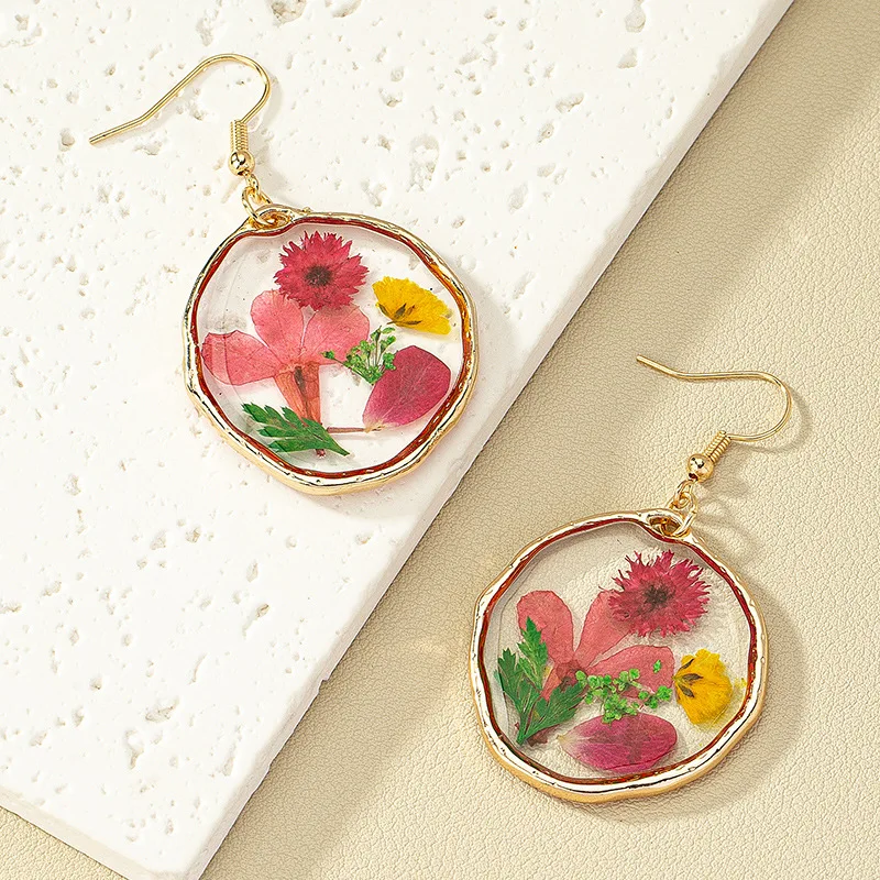 Natural Flower Dangle Earrings Women Colorful Pressed Flower Earring Unique Epoxy Resin Floral Petal Pressed Earring Wholesale