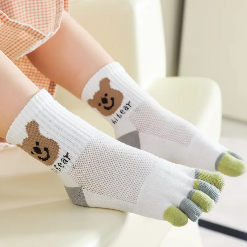 5 Pairs Kids Cartoon Cotton Toe Socks Cute Sweet Bear Rabbit Animal Mesh Five Fingers Socks for 3-6-12Y Baby Boys Girls Fashions