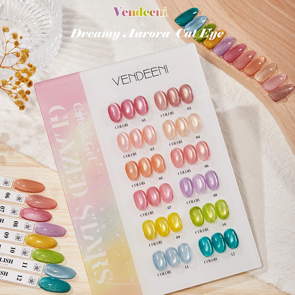 Vendeeni TPO HEMA FREE 12 Farben/Set Kristall-Katzenaugen-Gel-Nagellack Regenbogen-Candy Magnetischer UV-Soak-Off-Gel-Lack mit Display – Detail 11