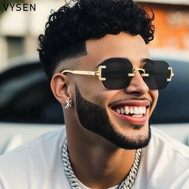

Vintage Polygon Square Sunglasses Men 2025 Luxury Brand Trendy Rimless Small Frame Sunglass For Male Metal Eyewear UV400 Shades
