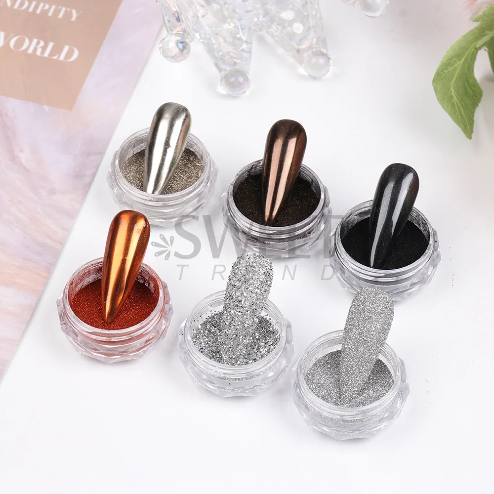 1 Box Black Mirror Effect Nail Powder Metallic Chrome Nails Design Magic Metal Nail Art Pigment Dust UV Gel Polish Decorations