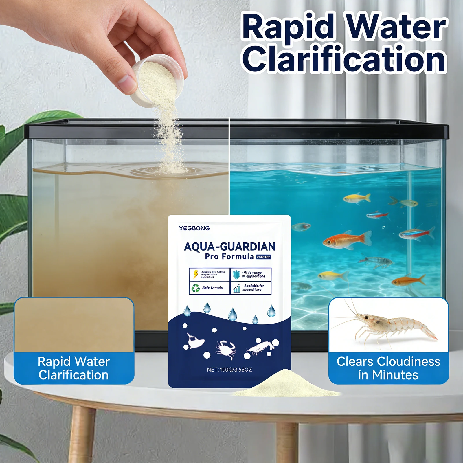 Fish Tank Water Purification Powder Quickly Purify Water Quality Restoring Clarity Widely Applicable Water Clarification Powder