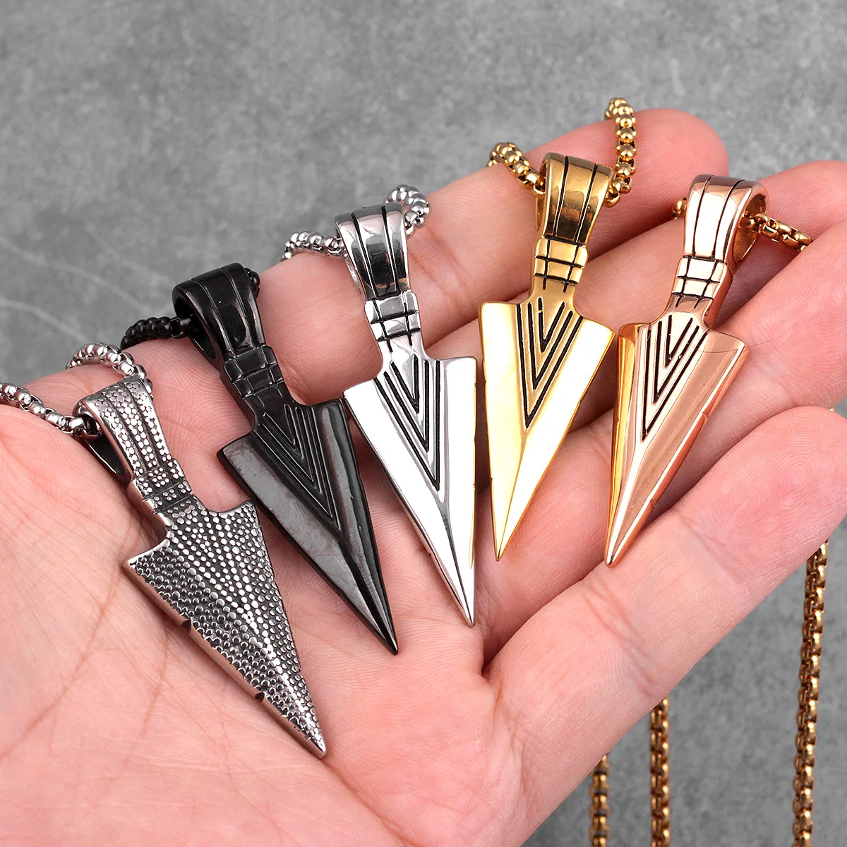 Spartan Spearhead Long Men Necklaces Pendants Chain Punk for Boyfriend Male Stainless Steel Jewelry Creativity Gift