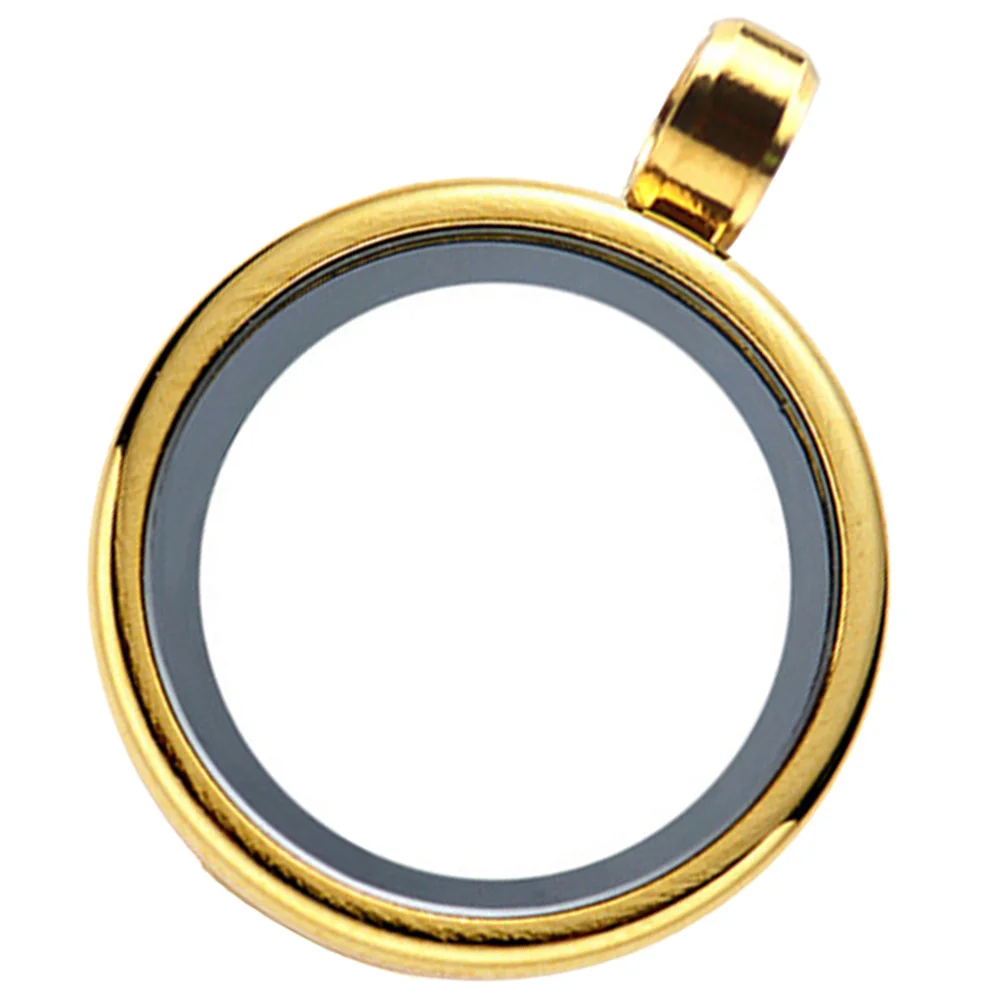 Okrągły wisiorek-medalion ze stali nierdzewnej i szkła, otwierany, do samodzielnego tworzenia naszyjników i breloków.