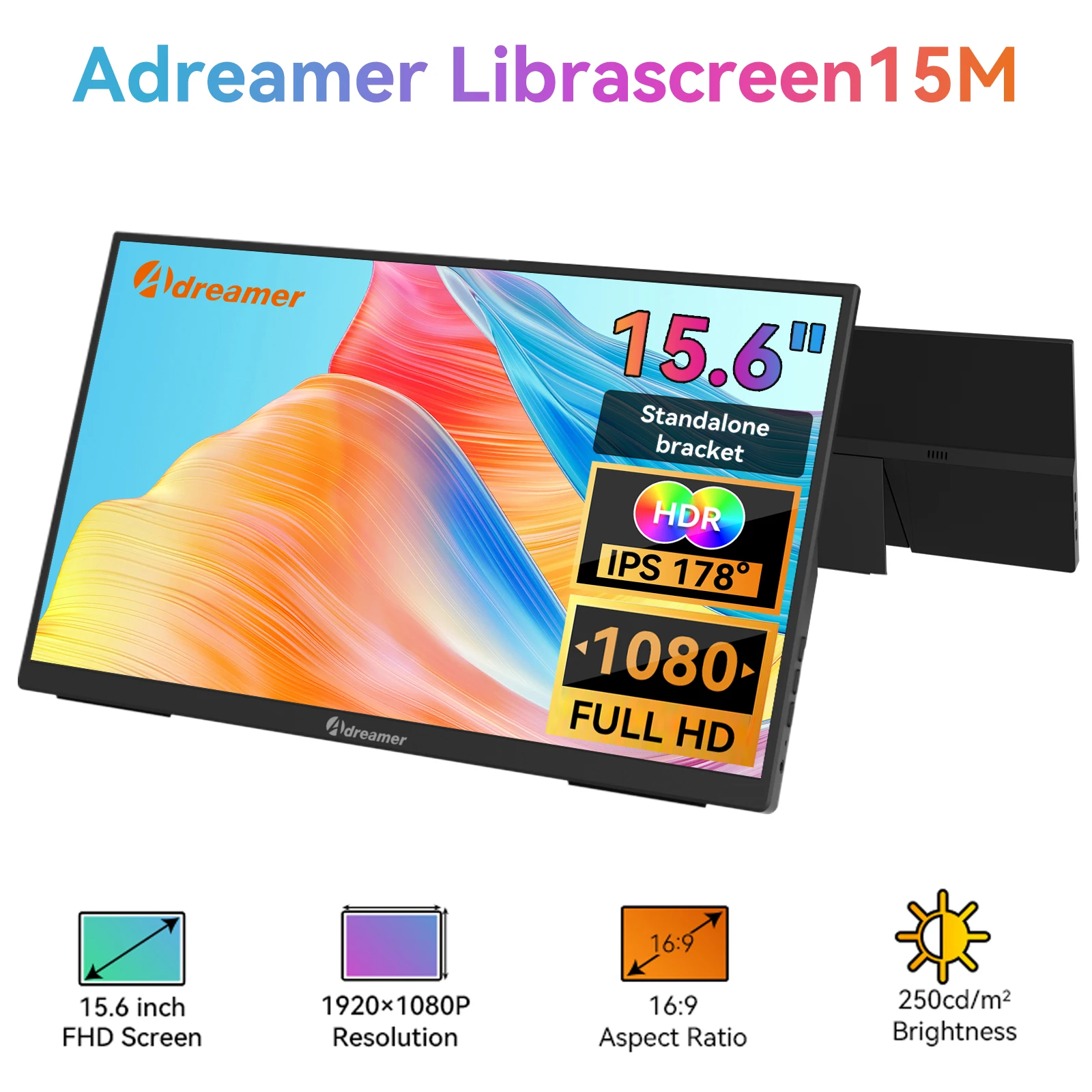 

Adreamer 15,6-дюймовый портативный монитор 60 Гц IPS 1920x1080P экран дисплея с защитным чехлом для Xbox/PS5/переключателя/ноутбука