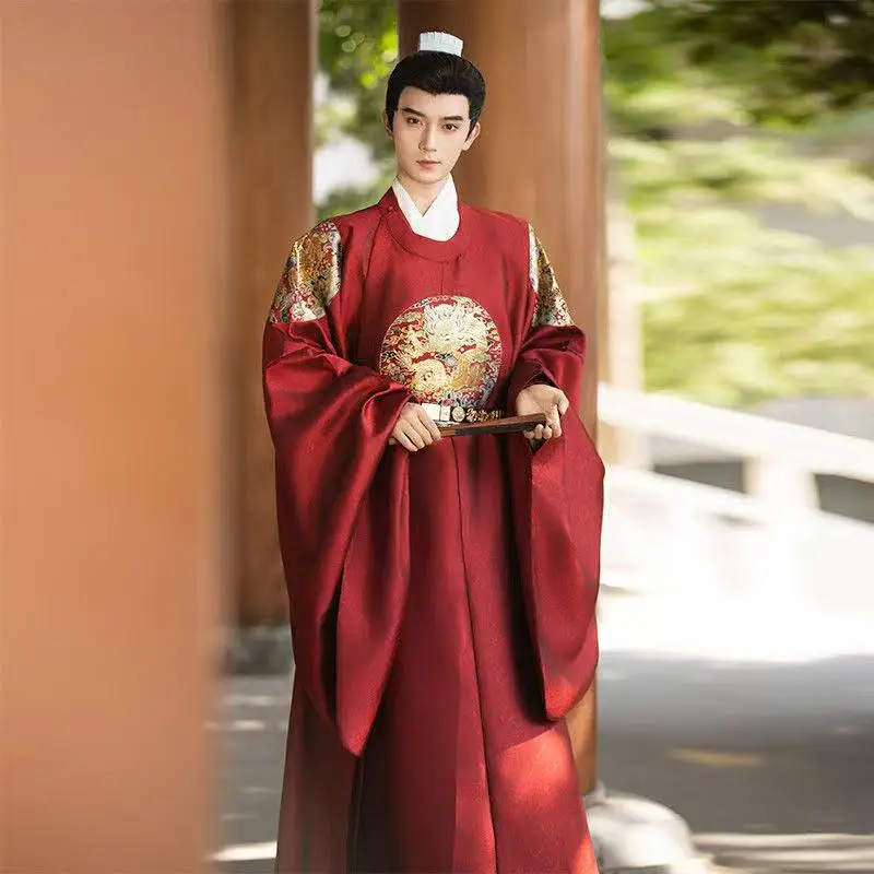 

Original Hanfu Men's Traditional Ming Dynasty Heavy Industry Gold Woven Outfits Halloween Prince Cosplay Costume Male Long Robe