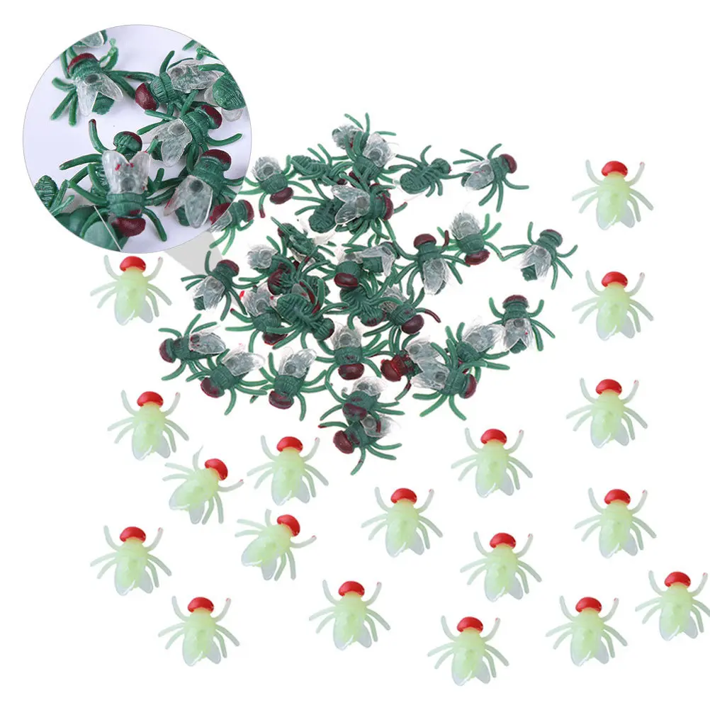 100 قطعة من الذباب البلاستيكي المقلد الاصطناعي يطير ديكور حفلات الهالوين المزحة للأطفال جمع لعبة الرعب خدعة