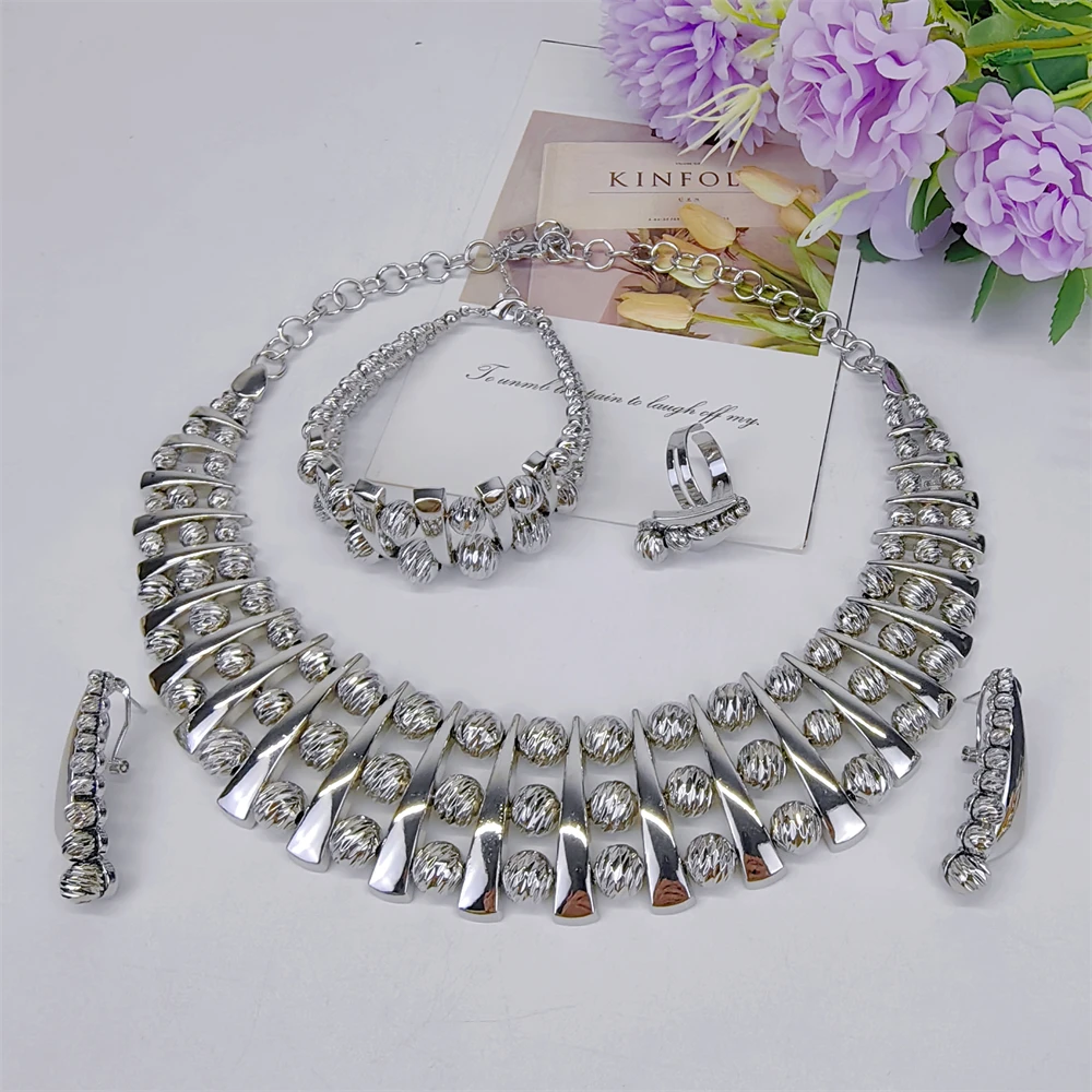 

TITI Dubai 18K Silver Plated Jewelry Set Woman Necklace Bracelet Ring Earrings Party Wedding Classic Daily Wear Party Gift