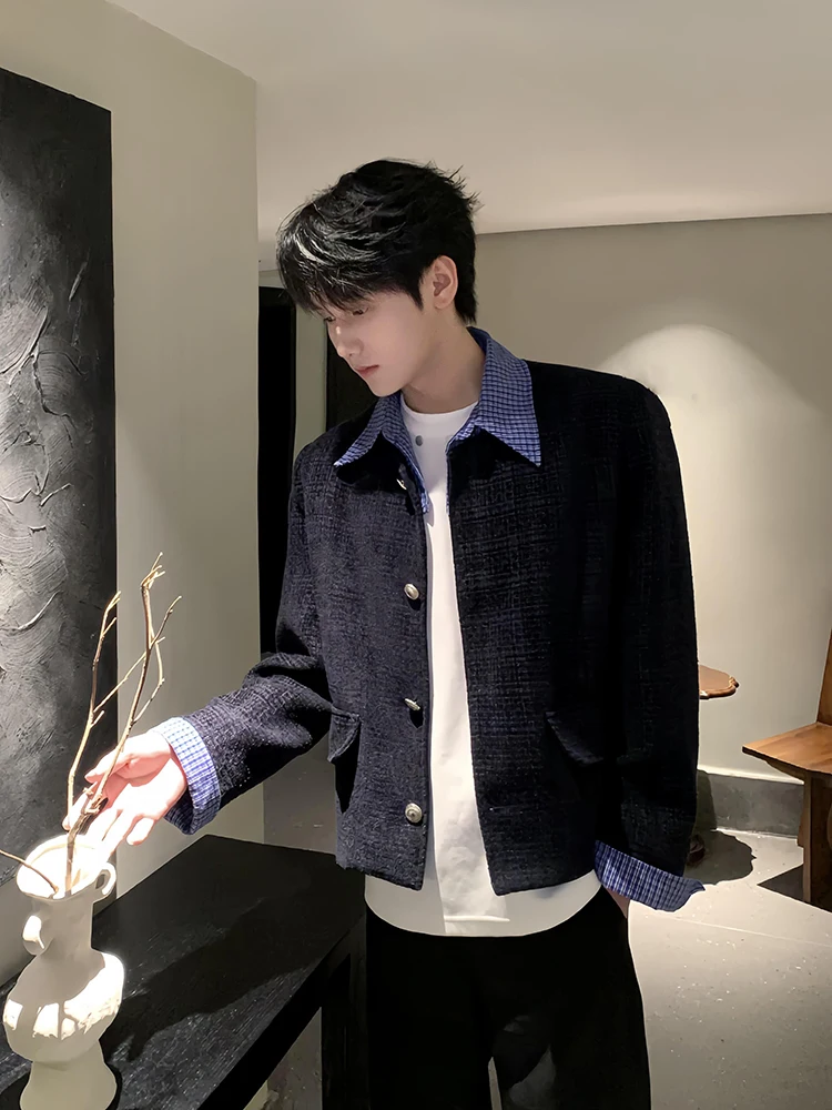 

Cleanfit ort Padded oulder Fake Two-Piece Small Fraance Sle Jaet Men's Autumn Luxury Coarse Tweed Jaet Loose Fit ...