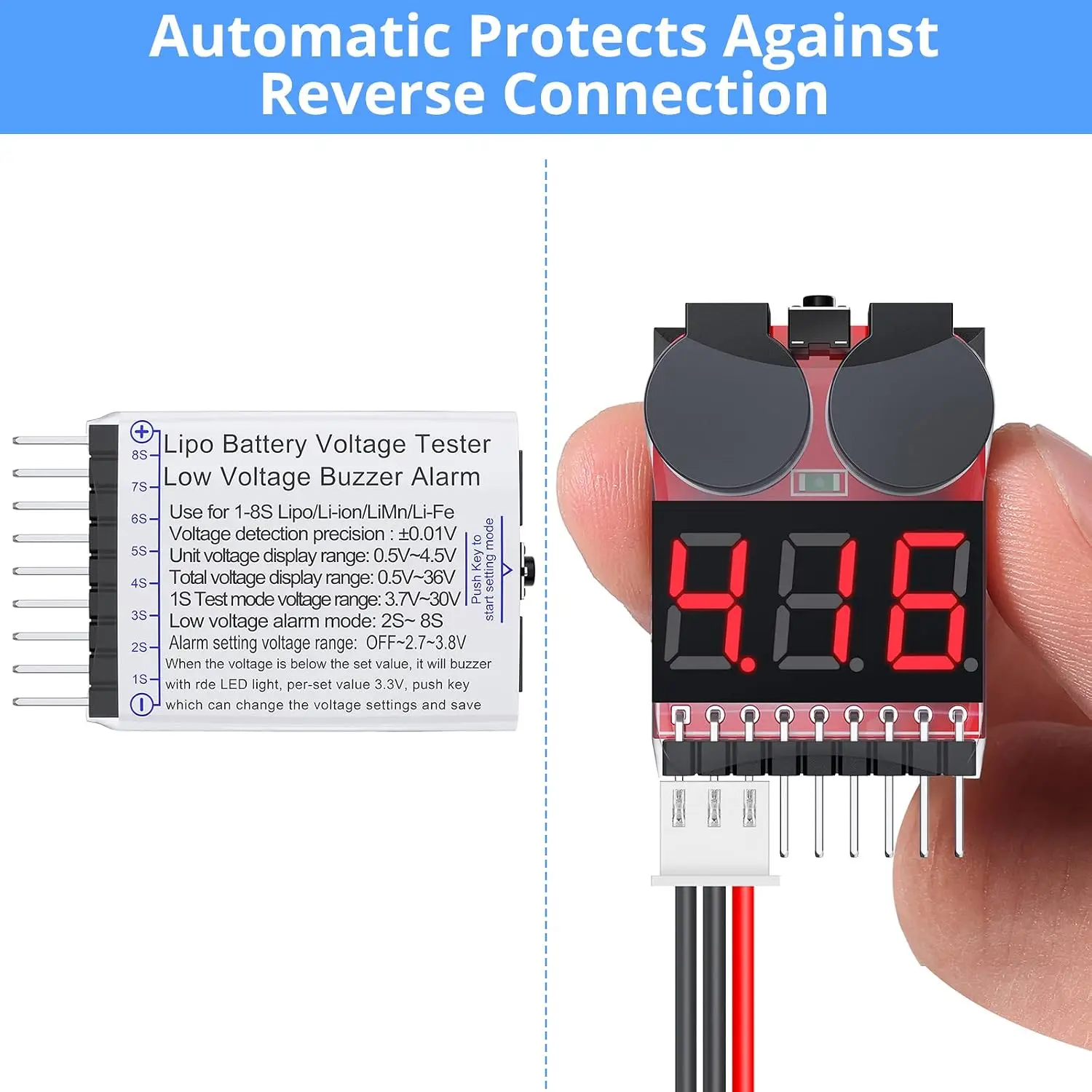 Oike 1-8S 2IN1 Lipo Battery Voltage Tester/Low Voltage Buzzer Alarm/Battery Voltage Checker Level Display for RC Car Drone