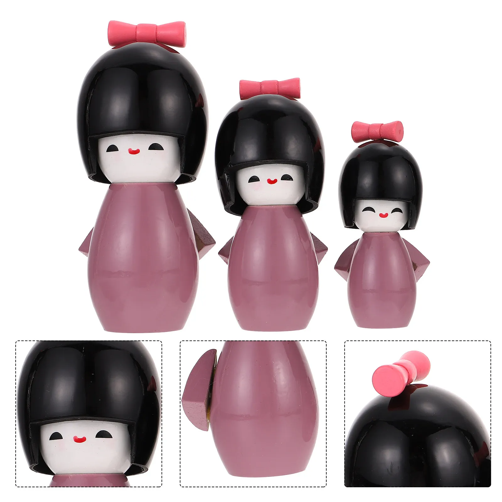 3Pcs Japanese Kimono Wooden Kokeshi Ornaments Small Cute Decoration for Home Restaurant Desktop Decor