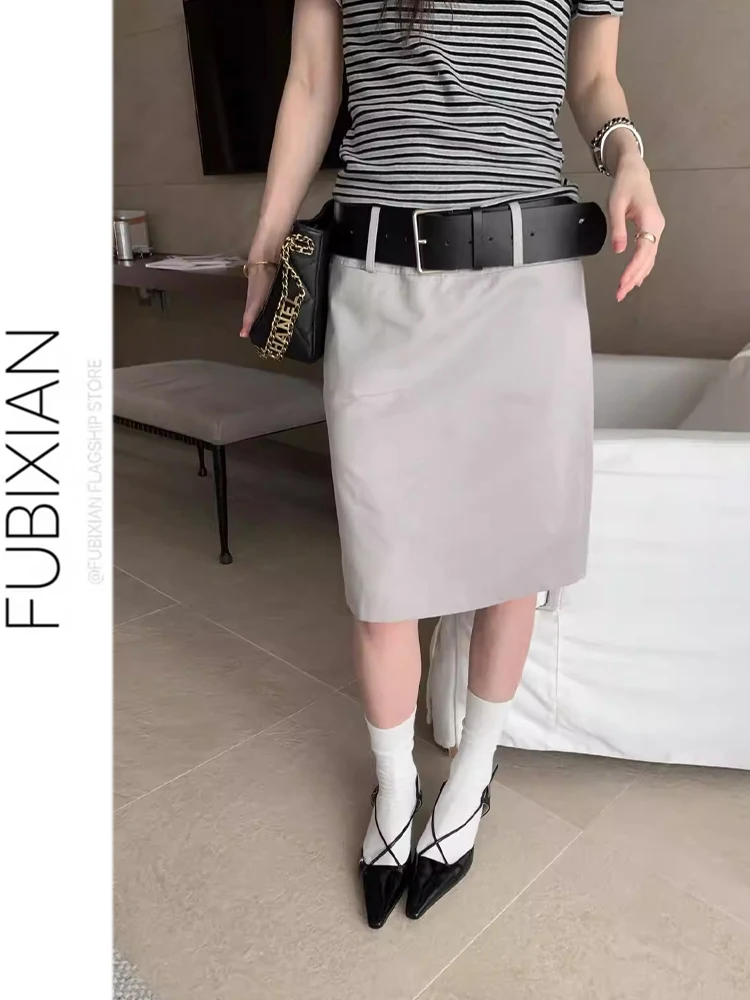 

Korean Style High Waist A-Line Skirt Women's Slimming Straight Half-length Skirt Spring Summer New Arrival Pure Color