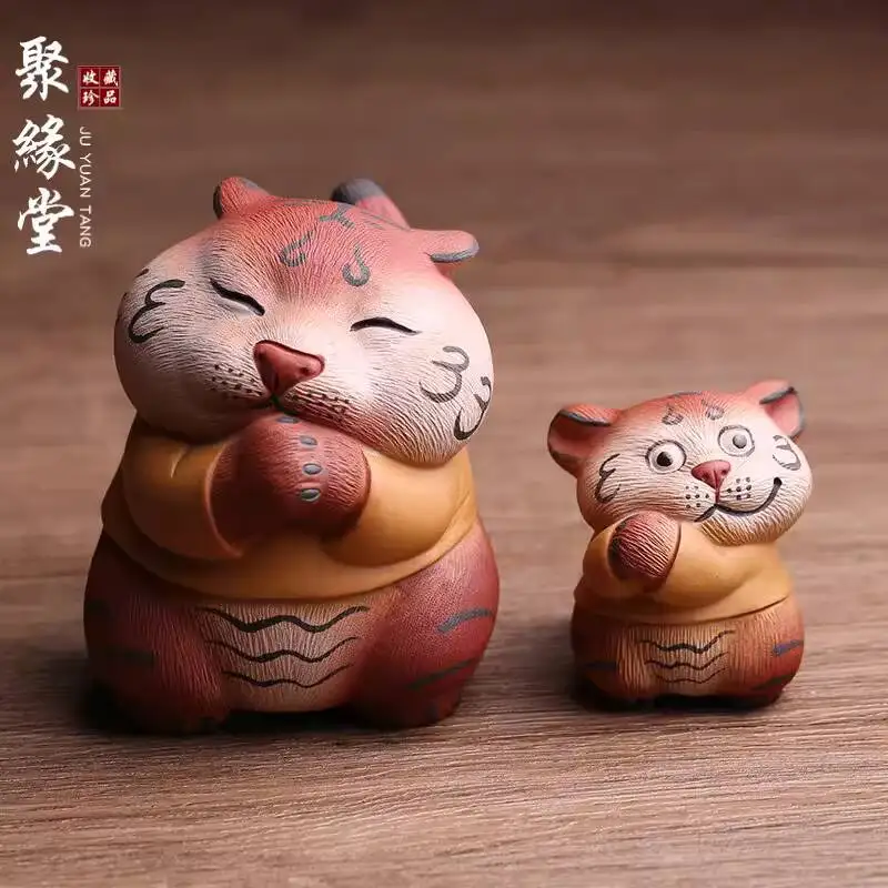Yixing Purple Clay Pet Decoration Wealth-Attracting Tiger, Zhao Yonghui's Fully Handmade Set, Tea Accessories, High-Quality, Can