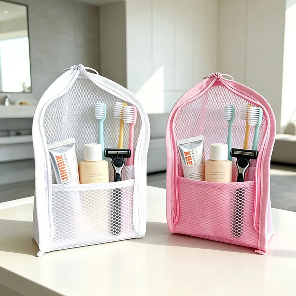 Standing Mesh Toiletry Bag Breathable Quick Dry Toothbrush Case Anti Mold Cosmetic Organizer For Travel College Dorm Gym Shower
