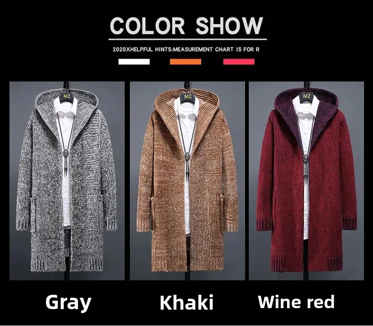 

New Style Mens Winter Cardigan Loose Knit Long Sweater Hooded Coat Casual Windbreaker Open Front Outerwear
