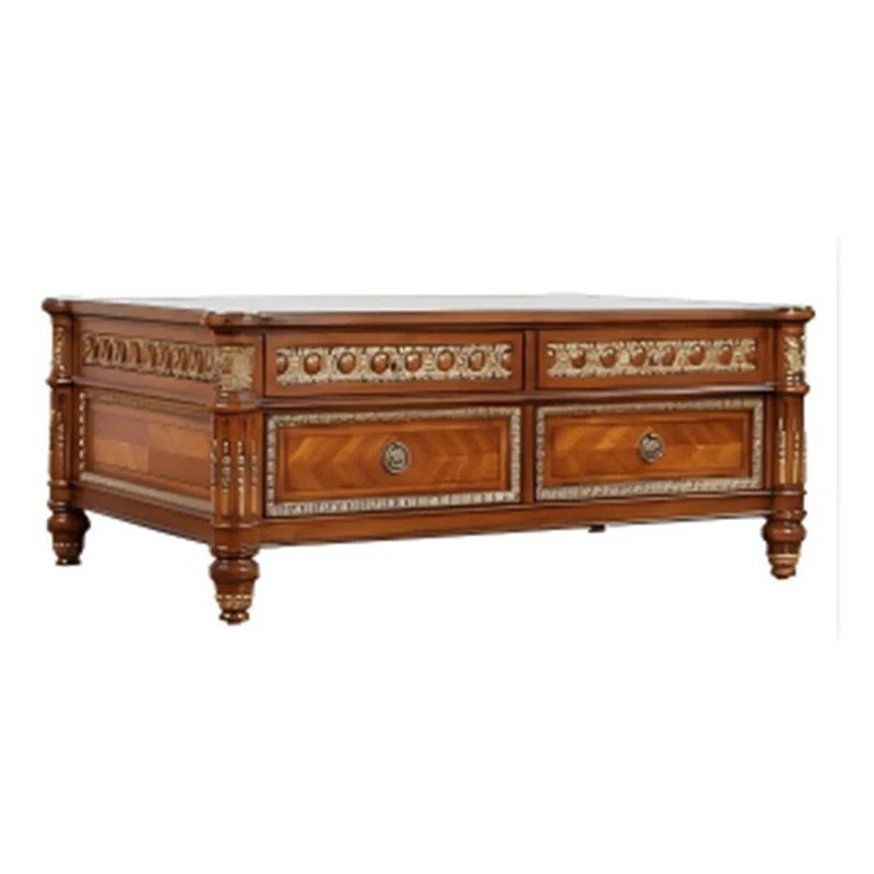 ！@Apartment&Villa Classical French Style Living Room Coffee Table Rectangular Mahogany Solid Wood Luxury Center Table