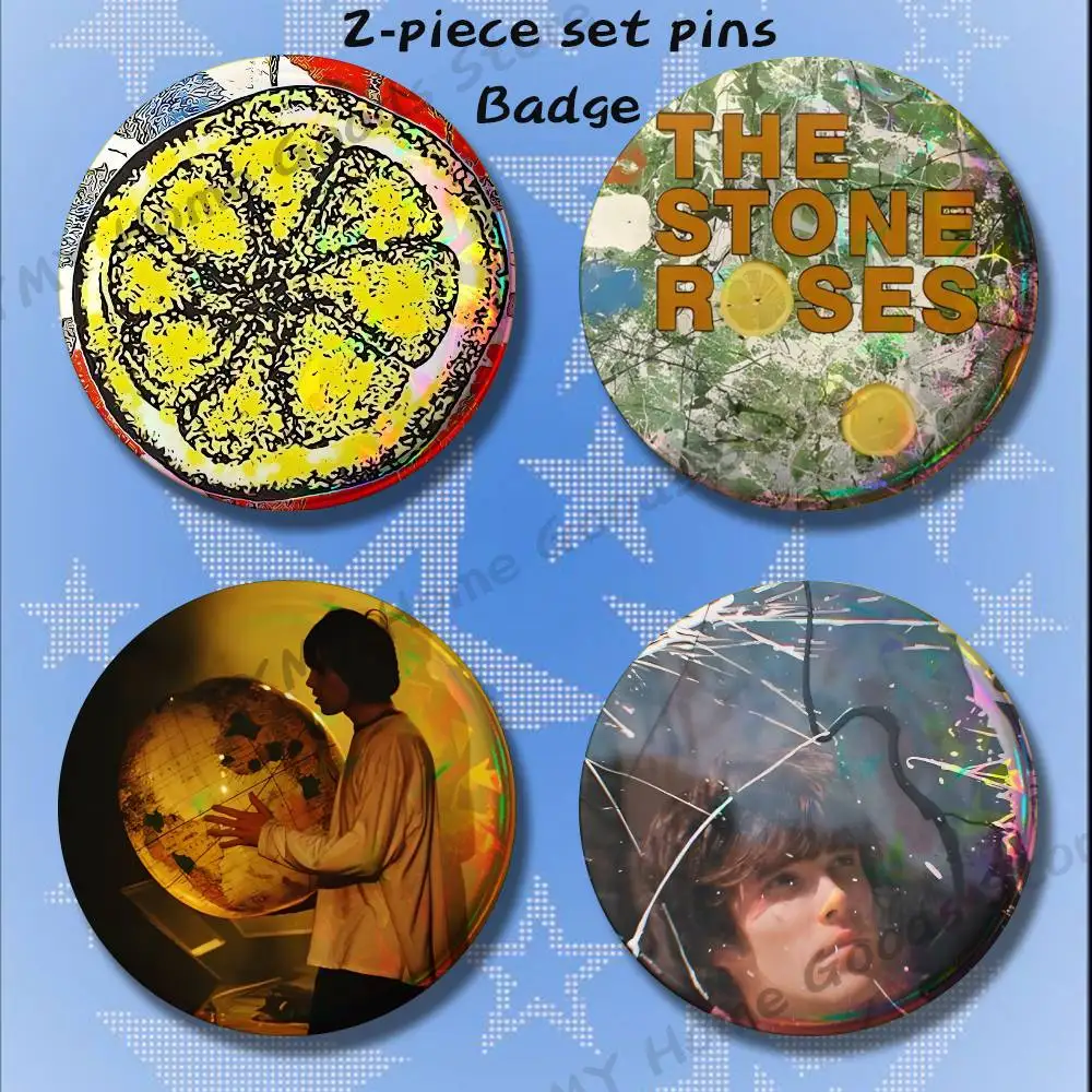 Fools Gold Lemon S-Stone R-Roses Brooches for Backpack Accessories 25 32 44 58 75mm Round 2-piece set Free Mix