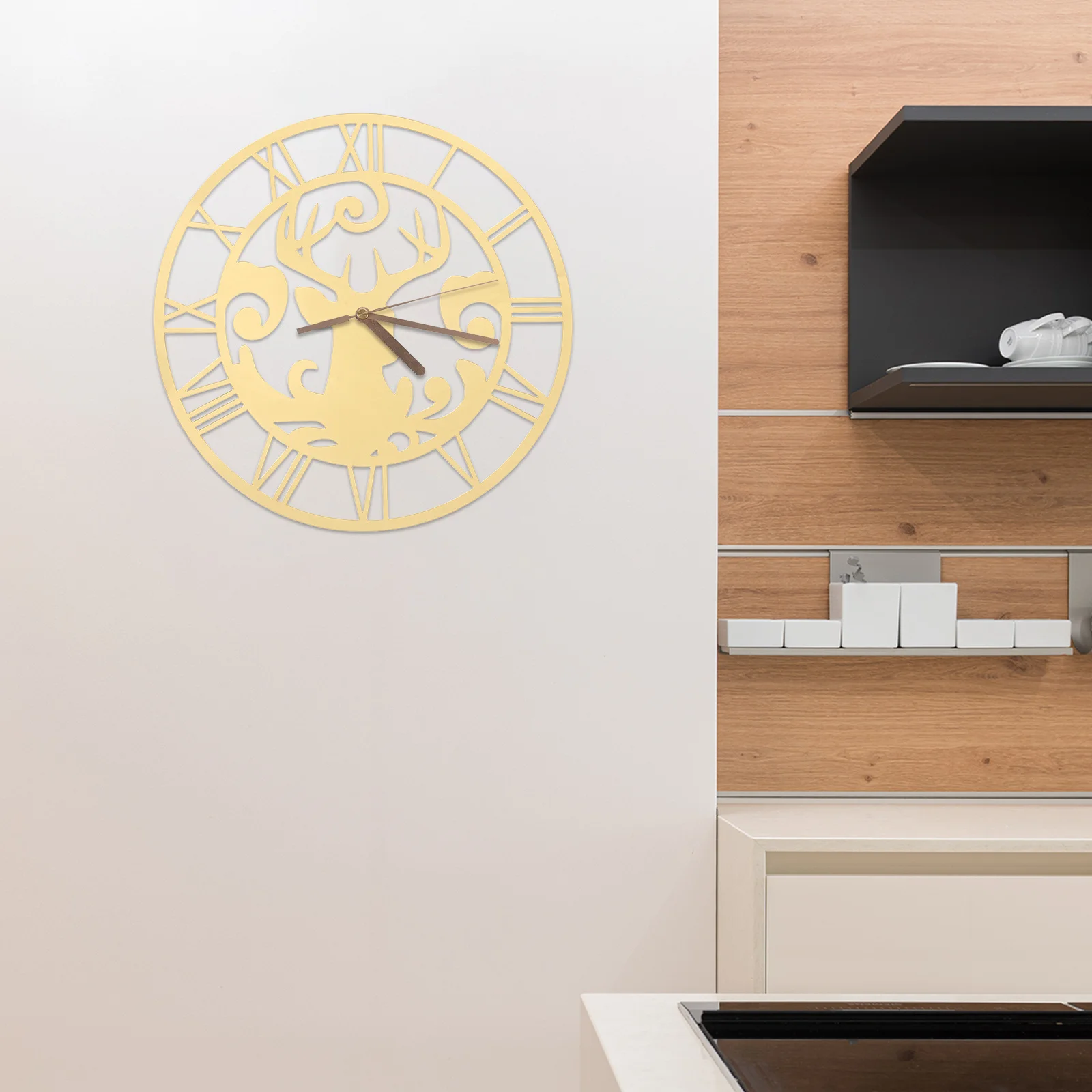 

25Cm Round Roman Numerals Acrylic Mirror Wall Clock Sticker Reindeer Design Self-Adhesive For Home Living Room Bedroom Office