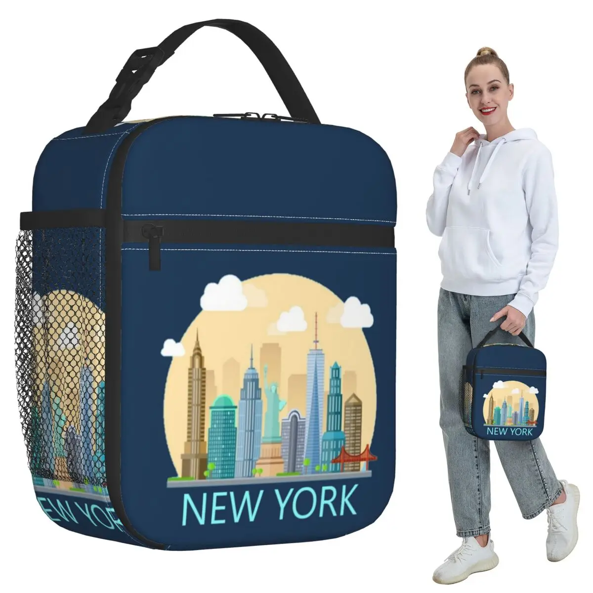 New York Skyline Insulated Lunch Bag for Women Office Cooler Thermal Food Box Tote Portable Lunch Boxes Container