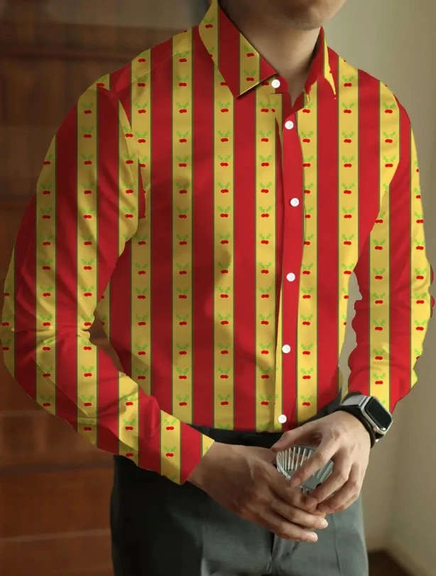 Men'S Elegant Casual Shirt - Black with Abstract Green Graphic Print, Long Sleeve Button-Up, All-Season Regular Fit,