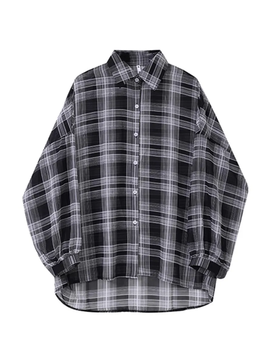 Retro Embroidered ort Sve irt Women's Loose Fit Plaid Slimming Top Casual Winter New Sle  Collar Button down