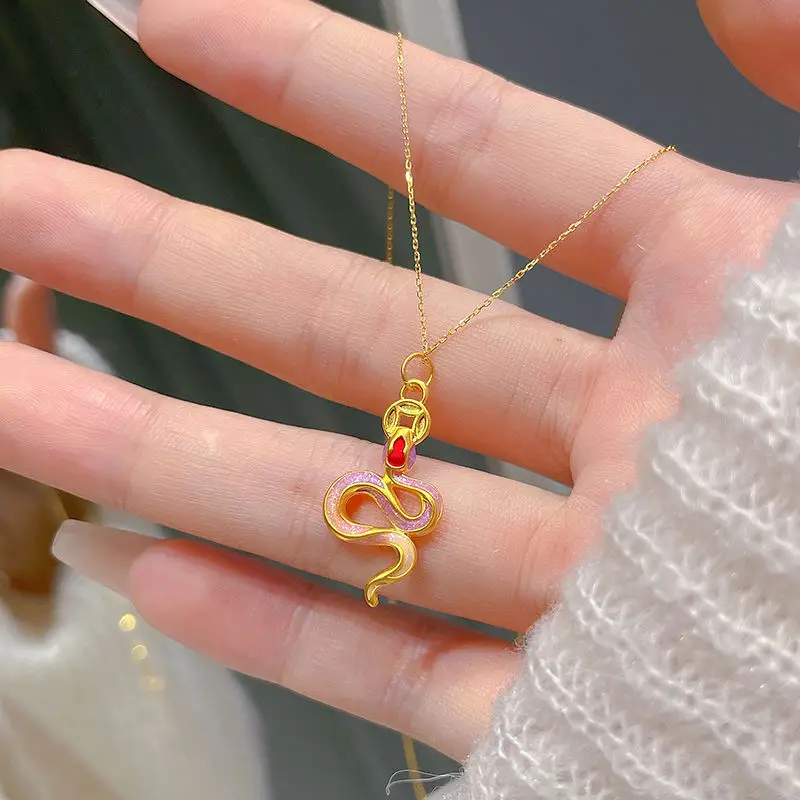 2025 New Year of the Snake Gold Color Enamel Pendant Women's Arrival Fashionable Elegant All-match Clavicle Chain Charms Taisui