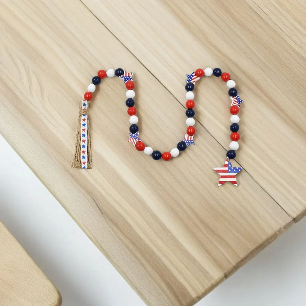 素朴な木製ビーズガーランドタッセル愛国的な独立記念日の装飾7月4日パーティーの飾り農家の装飾木製スタービーズ