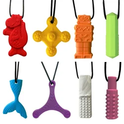 Silicone Baby Teether Kids Chew Necklace Sensory Chewing Perdant Oral Motor Aids Teether Toys for Autism ADHD Baby Accessories