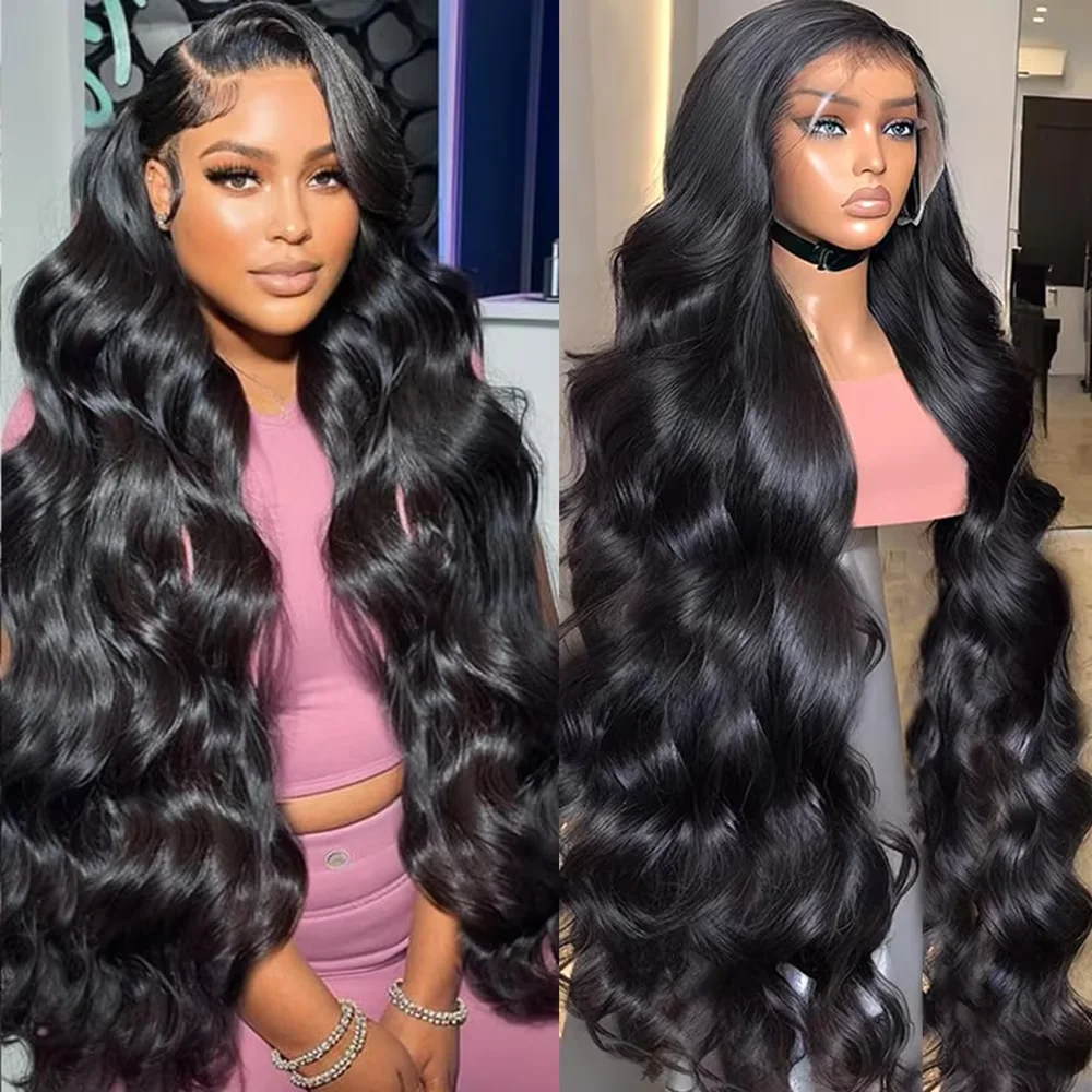 13x6 HD Transparent Lace Frontal Wigs Human Hair Natural Black Remy Hair Body Wave Brazilian Hair Wigs 360 Lace Front Wigs