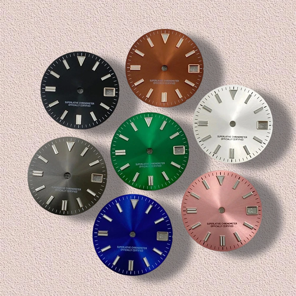 28.5mm Sunburst S Dial Fit NH35/NH36/4R/7S Movement Green Luminous high-Quality For Date just Watch Modification Accessories