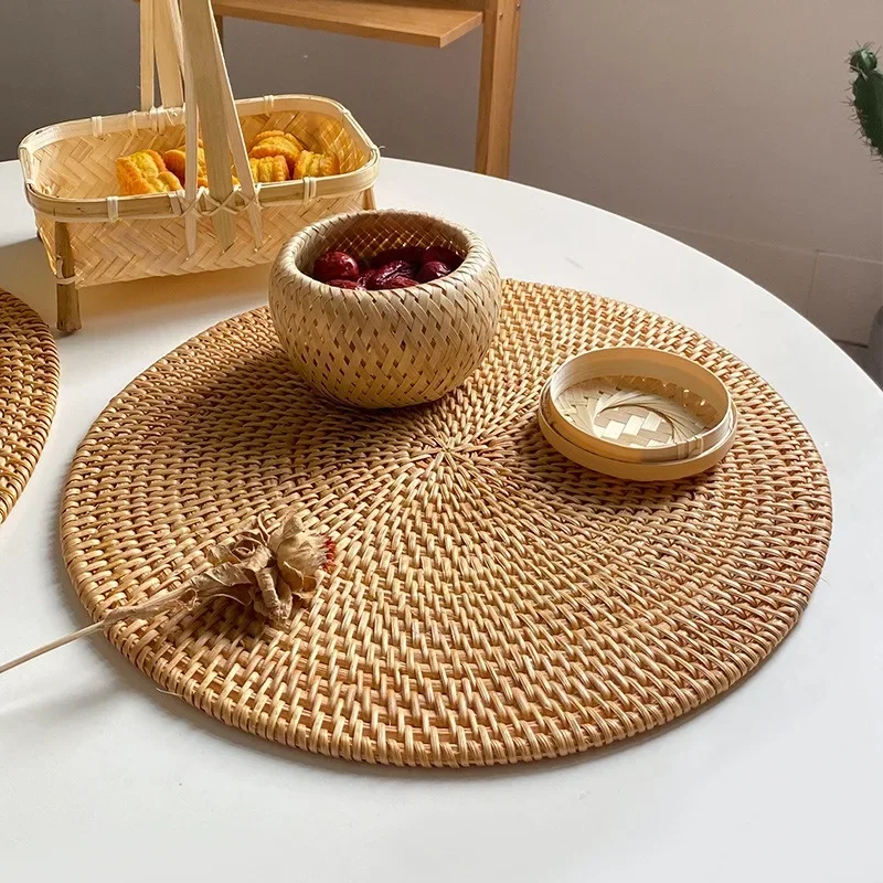 Rattan Woven Placemats Oval Round Table Mats Non Slip Heat Resistant Place Mat Natural Multipurpose Placemat