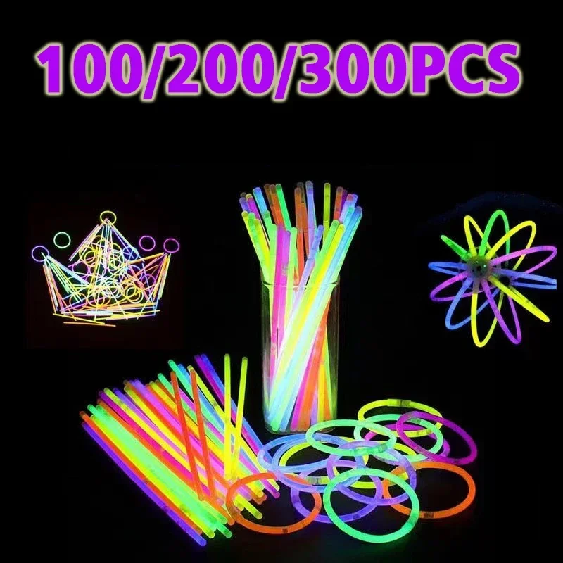 100/200/300pcs Party Bar Luminous Props Fluorescence Stick Grand Event  Halloween Decoration Glow in The Dark Glow Sticks